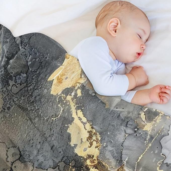 Modern Marble Blanket, Abstract Luxury Baroque Gold Grey Gradient Stone Veins - Image 8