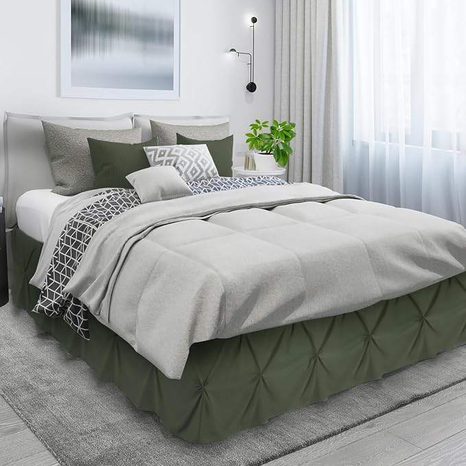 Nestl Olive Green Bed Skirt Full Size, Pinch Pleat Full Bed Skirt, Olive Green - Image 3