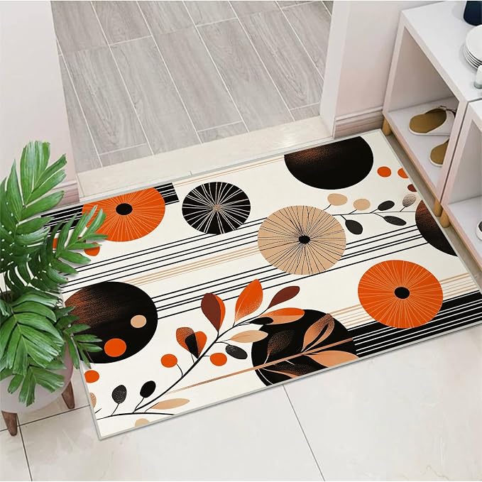 2x3 Entryway Area Rug Orange Black White Bathroom Rug Non Slip Machine Washable - Image 3