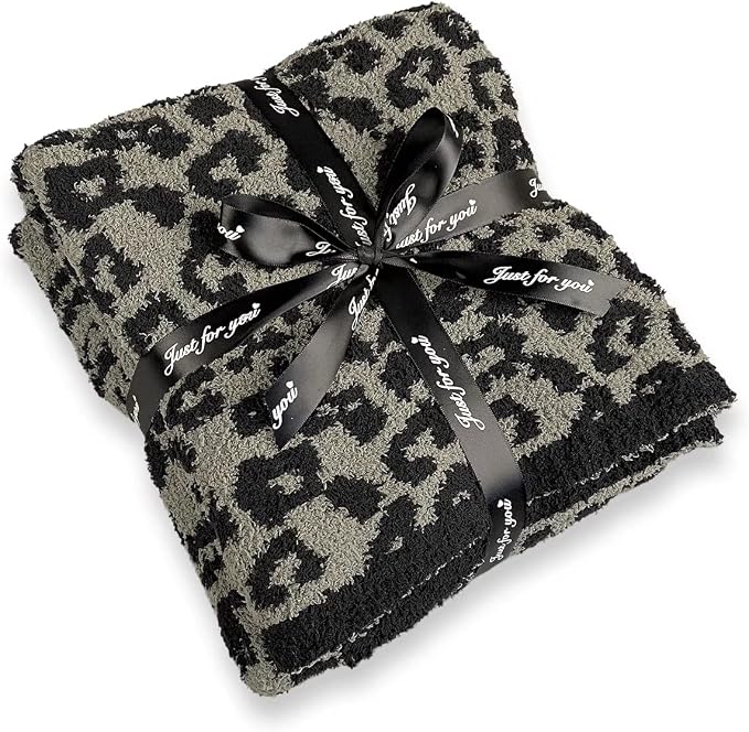 Yarn Leopard Jacquard Throw Blanket Fringe Lightweight Cozy Bed Blanket Soft by GY
