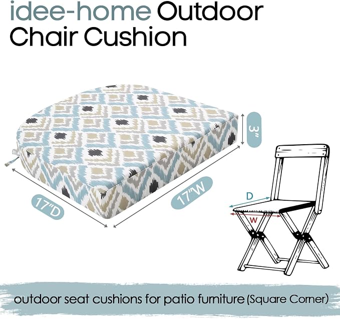 idee-home Outdoor Chair Cushions Set of 2, Thick 17" x 17" x 3" Outdoor Seat - Image 8