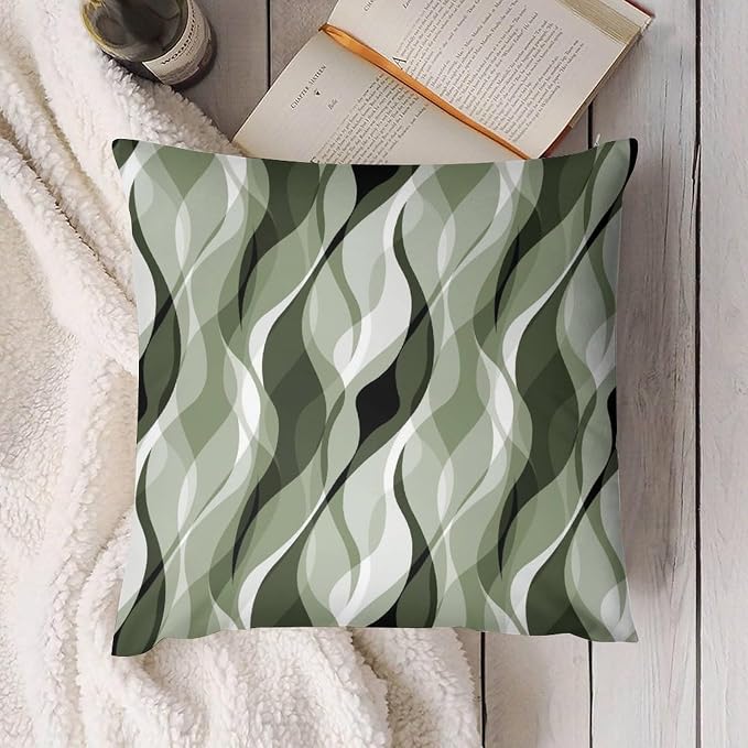 Sage Green Throw Pillow Covers Abstract Ombre Green and Grey Striped Decorations - Image 2