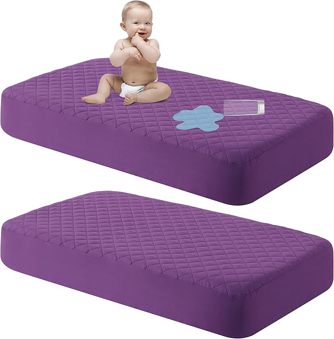 NTBAY 2 Pack Waterproof Crib Mattress Protector, Quilted 28"x52" Toddler Fitted by NTBAY
