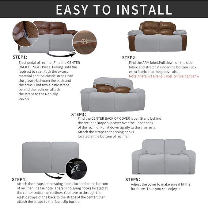 Easy-Going 6 Pieces Recliner Loveseat Stretch Sofa Slipcover Sofa Cover - Image 4