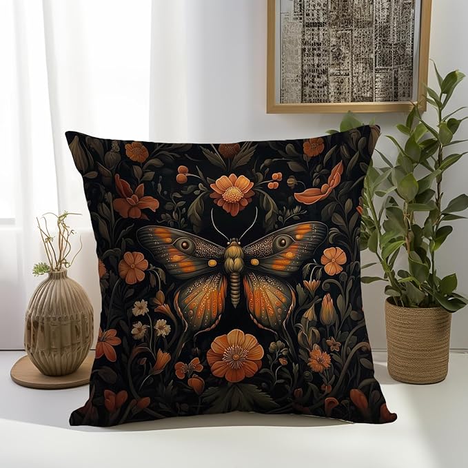 William Morris Abstract Vintage Floral Velvet Butterfly Design Throw Pillow - Image 4