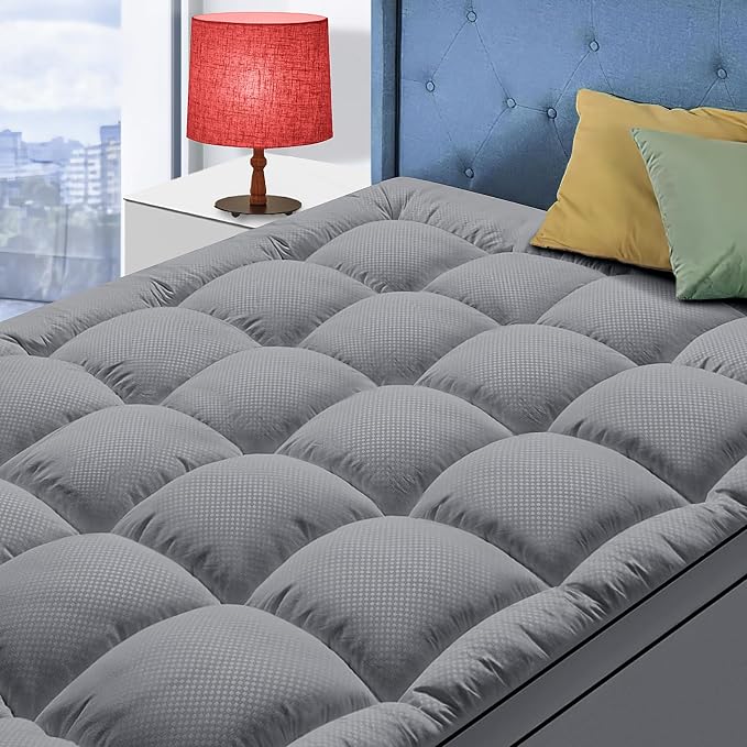 MATBEBY Extra Thick Twin Mattress Topper, Dark Grey, Breathable, Quilted Fitted by MATBEBY