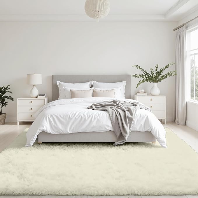 5x8 Area Rugs for Living Room: Soft Fluffy Shag Cream White Rugs for Bedroom - Image 4