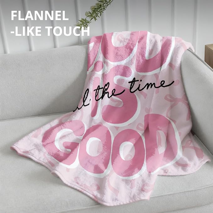 Preppy Pink Christian Blanket, God is Good All The Time Bible Verse Throw - Image 4