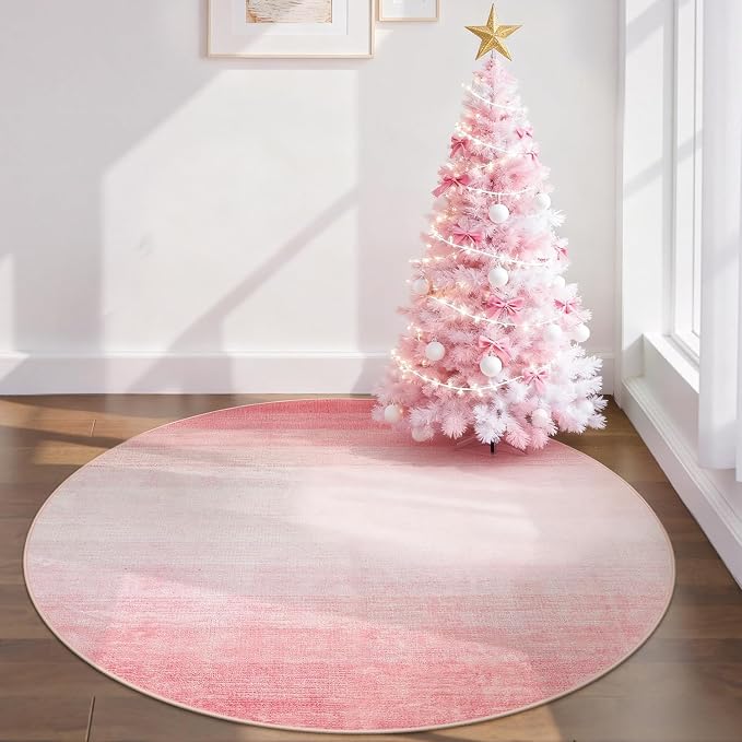 Wonnitar Modern Ombre Pink 5ft Round Rug, Non-Slip Washable Living Room Rugs - Image 4