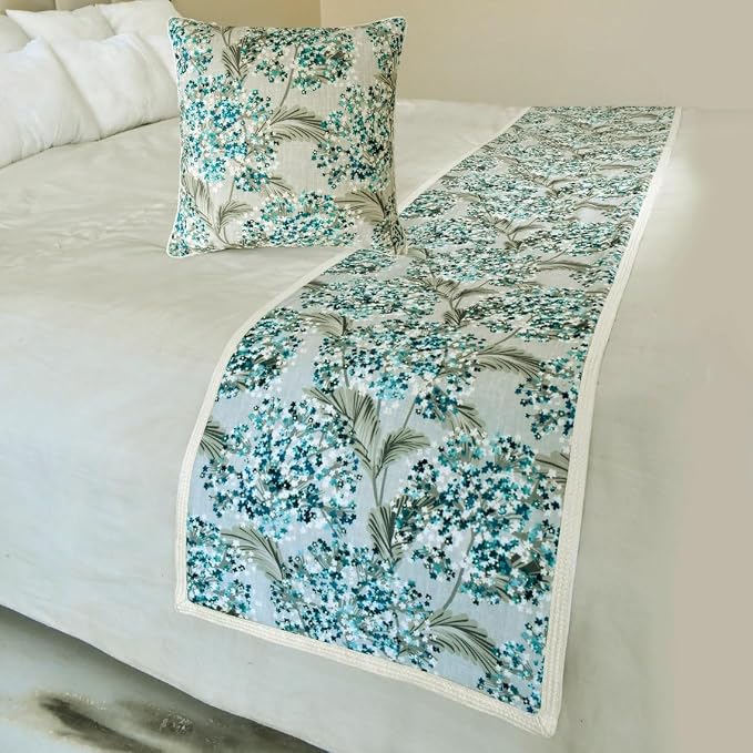 The HomeCentric King/Queen/Twin Blue Decorative CA King 86"x18" Bed Runner - Image 3