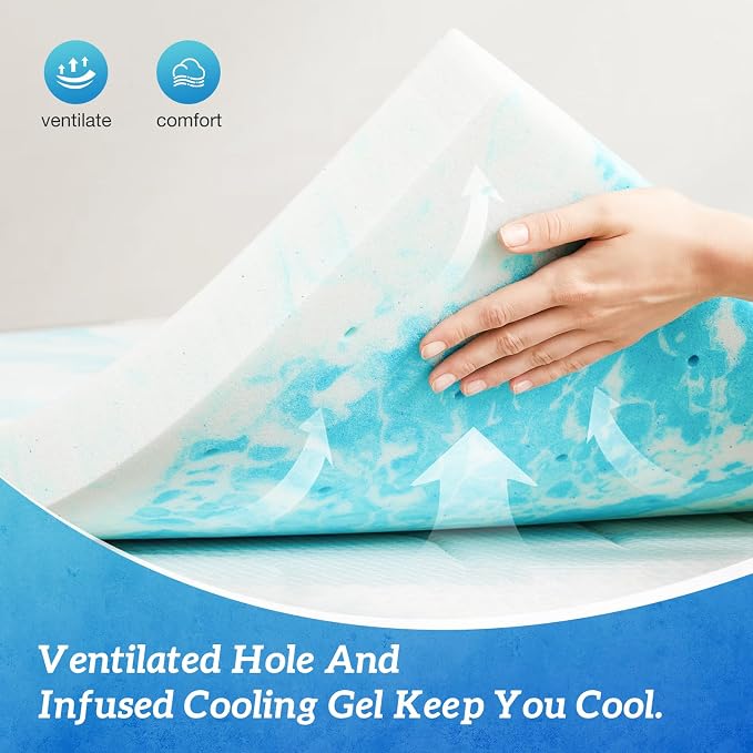 Sweetcrispy Mattress Topper Twin, 3 Inch Thick Memory Foam Gel Infused Cooling - Image 4