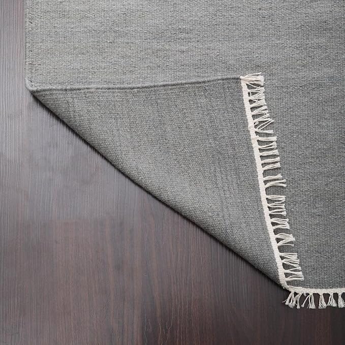 Rugsotic Carpets Hand Woven Flat Weave Kilim Wool 3'x5' Area Rug Solid Silver - Image 8