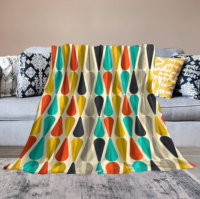 Mid Century Throw Blanket, Modern Drop Shape Retro Colors Boho Orange Teal - Image 6