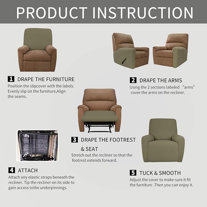 Easy-Going 4 Pieces Oversized Recliner Stretch Sofa Slipcover Sofa Cover - Image 7