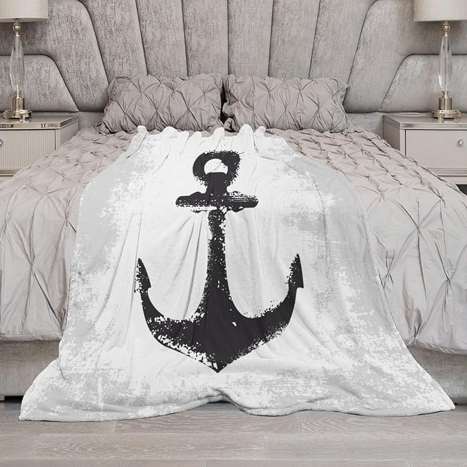 Nautical Anchor Blanket Modern Abstract Light Grey Black Anchor Art Print Soft - Image 5