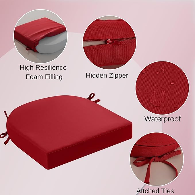 idee-home Outdoor Chair Cushions Set of 4, Thick 19" x 19" x 3" Outdoor Seat - Image 2