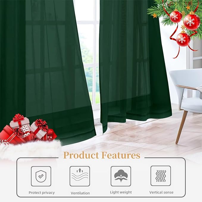 Sheer Curtains 84 Inches Long 2 Panels, Rod Pocket Short Curtain - Image 6