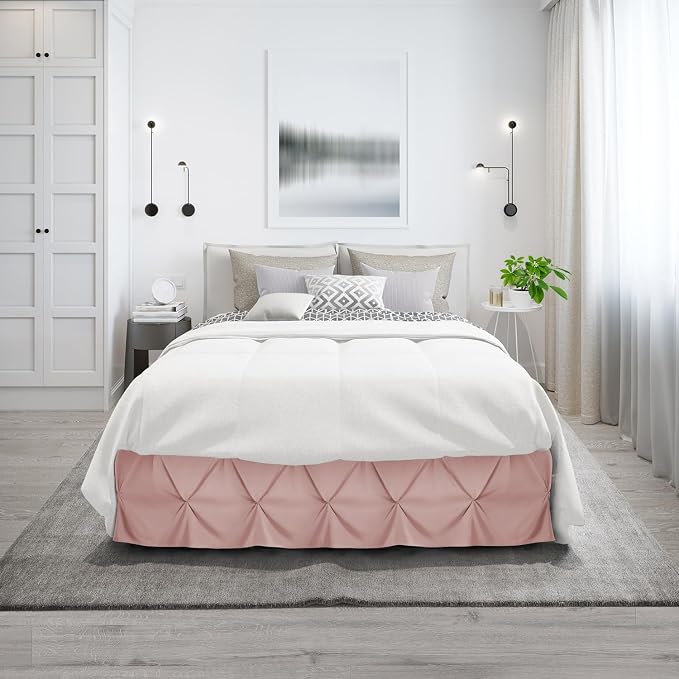 Nestl Blush Pink Bed Skirt King Size, Pinch Pleat King Bed Skirt, Hotel Quality - Image 9