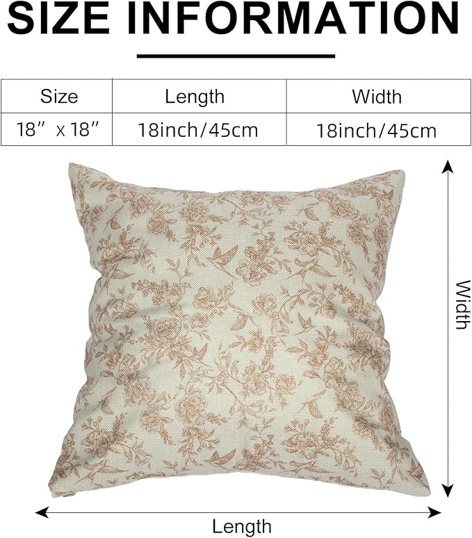 Brown Floral Pillow Cover 18x 18 Set of 2, Vintage Block Print Blooming Flower - Image 7