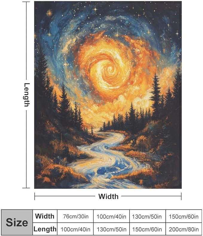 Magic Forest Blanket, Abstract Art Oil Painting Dreamworld River Jungle Sunset - Image 2