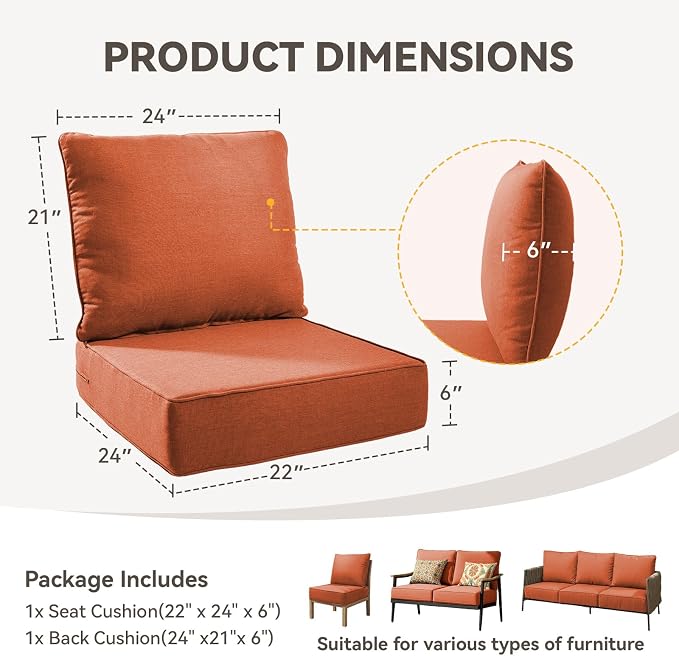 6" Thick Outdoor Chair Cushions - Image 2
