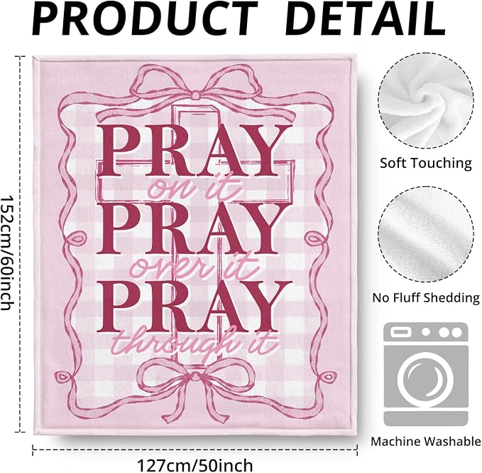 Pink Christian Blanket, Coquette Pink Bow Bible Verse Throw Blankets - Image 3