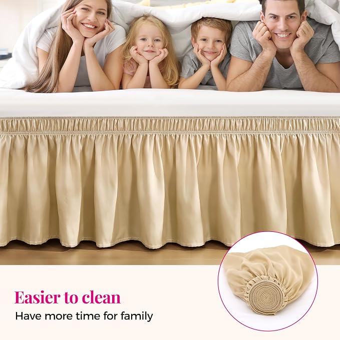 RIMELA Beige Bed Skirt Queen Size 15 Inch Drop, Wrap Around Elastic Bedskirt - Image 5