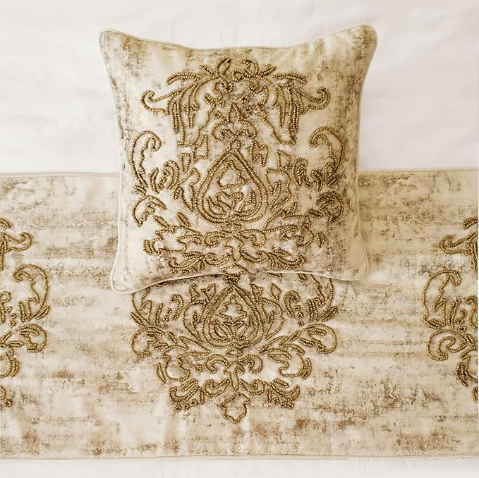 The HomeCentric King/Queen/Twin Ivory & Gold Decorative King 90"x18" Bed Runner - Image 3