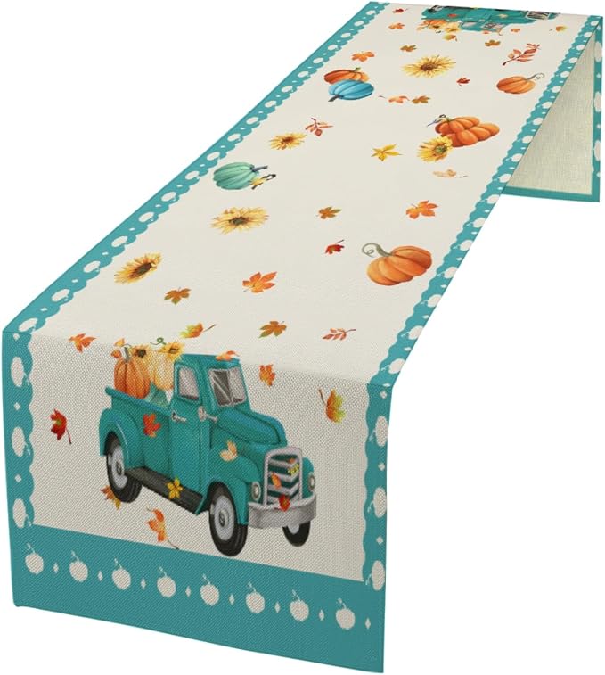 Thanksgiving Table Runner, Pumpkin Linen Farmhouse Table Runners, Kitchen - Image 2