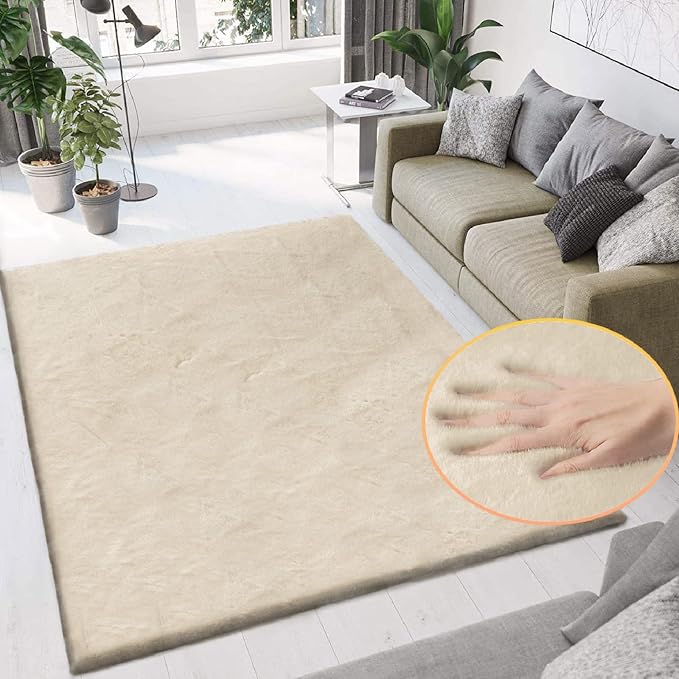 5x8 Area Rug Light Brown Beige Plush Shaggy Rugs - Image 2