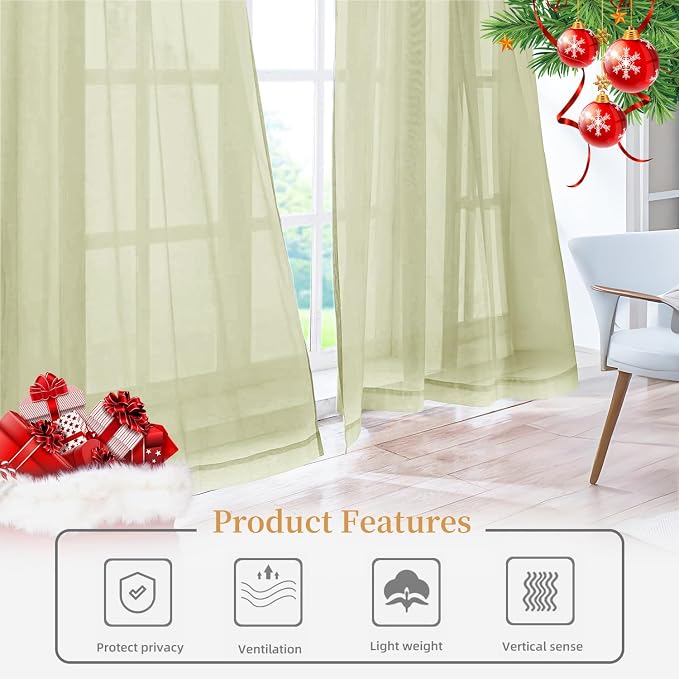 Sheer Curtains 84 Inches Long 2 Panels, Rod Pocket Short Curtain - Image 6