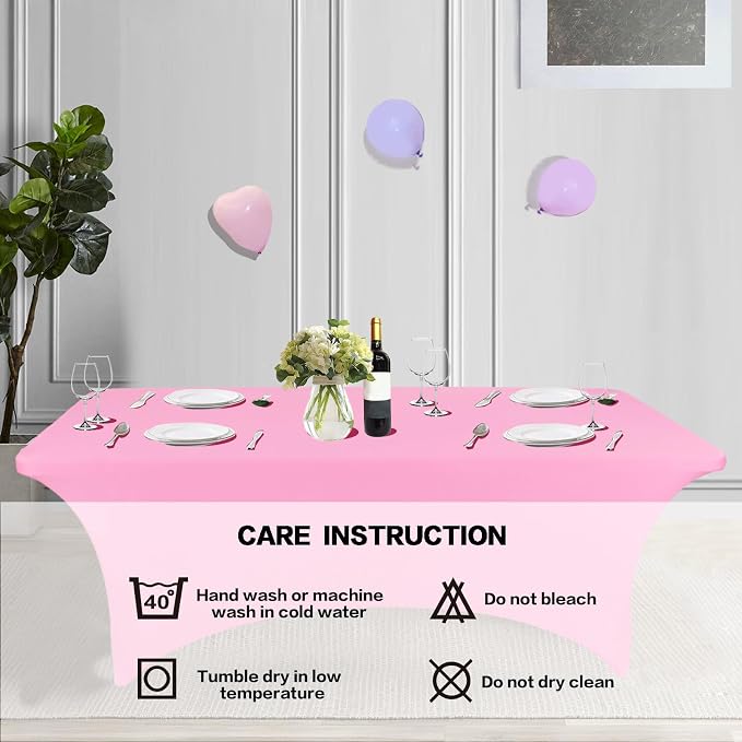 IVAPUPU 2 Pack 8FT Table Cloth for Rectangular Fitted Events Stretch Pink Table - Image 5