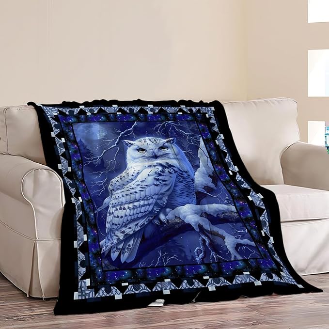 Owl Night Throw Blanket Owls Moon Print Blankets Gifts - Image 2