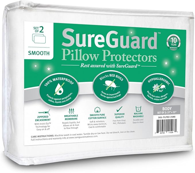 Set of 2 Body Size SureGuard Pillow Protectors by SureGuardMattressProtectors