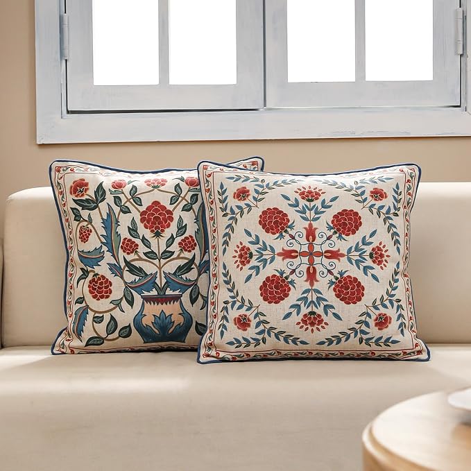 patdrea Designer Throw Pillow Covers, Square Brilliant Vintage Red Tropical - Image 5