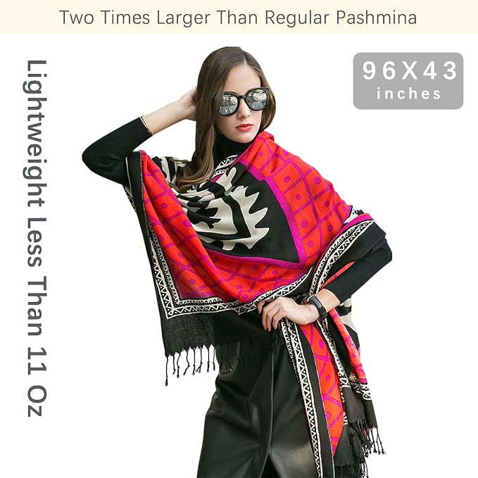 DANA XU 100% Merino Wool Extra Large Pashmina Blanket Travel Scarf Cashmere Wrap - Image 8