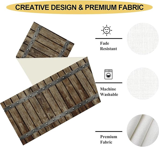 Farmhouse Wood Bar Table Runner, Rustic Country Retro Brown Village Plank - Image 5