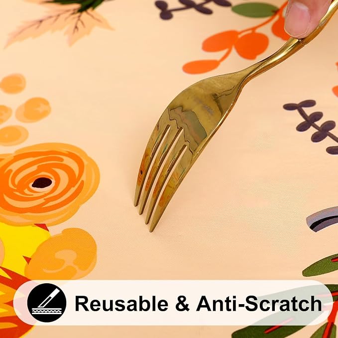 Smiry Plastic Thanksgiving Tablecloth, Pumpkin Wipeable Flannel Backed Vinyl - Image 5
