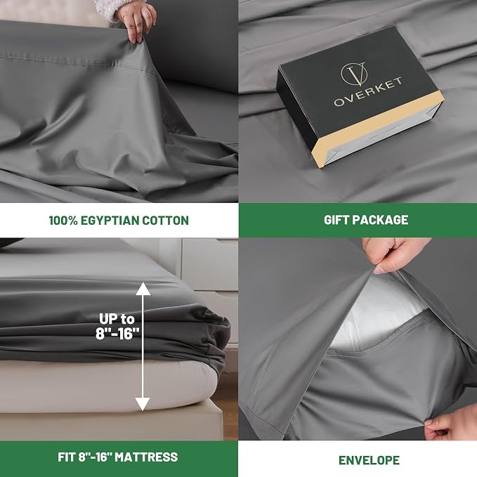 100% Egyptian Cotton Sheets Cal King Sheet Set 4PCS 1000 Thread Count Sateen - Image 4