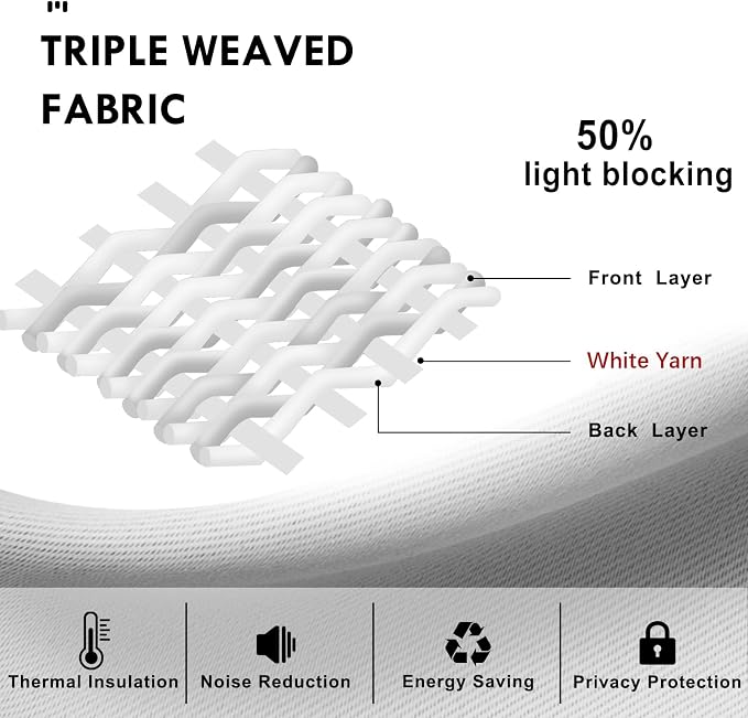 DWCN White Curtains for Living Room Thermal Insulated, 50% Light Blocking - Image 4