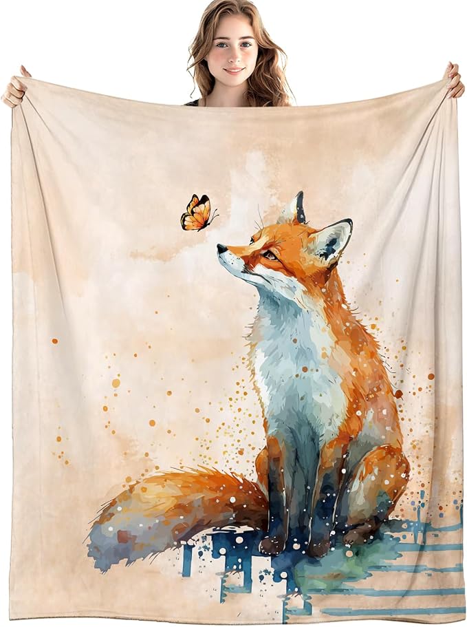 Fox Blanket, Fox Throw Blanket, Rustic Wild Animal Throw Blankets by Unknown