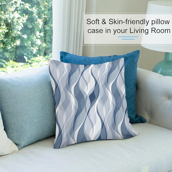 Light Blue Throw Pillow Covers Modern Abstract Blue and Grey Striped Decorations - Image 5
