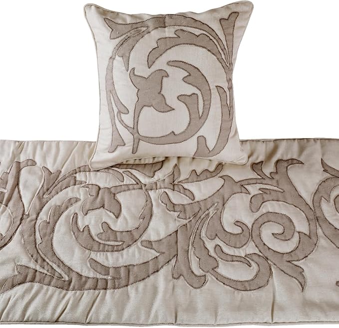 The HomeCentric Handmade Ivory & Beige CA King 86 x 18 inch Bed Runner Without - Image 2
