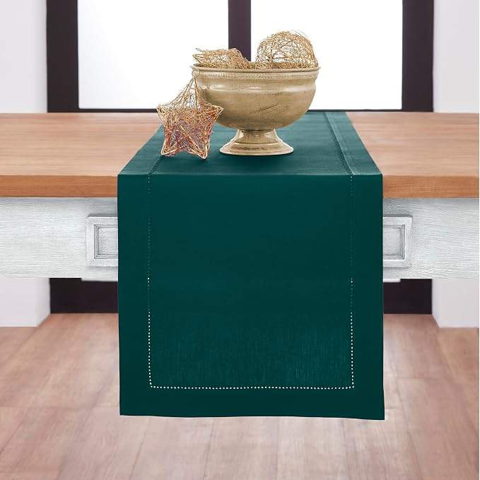Solino Home Cotton Linen Dark Green Table Runner 120 Inches Long by SolinoHome