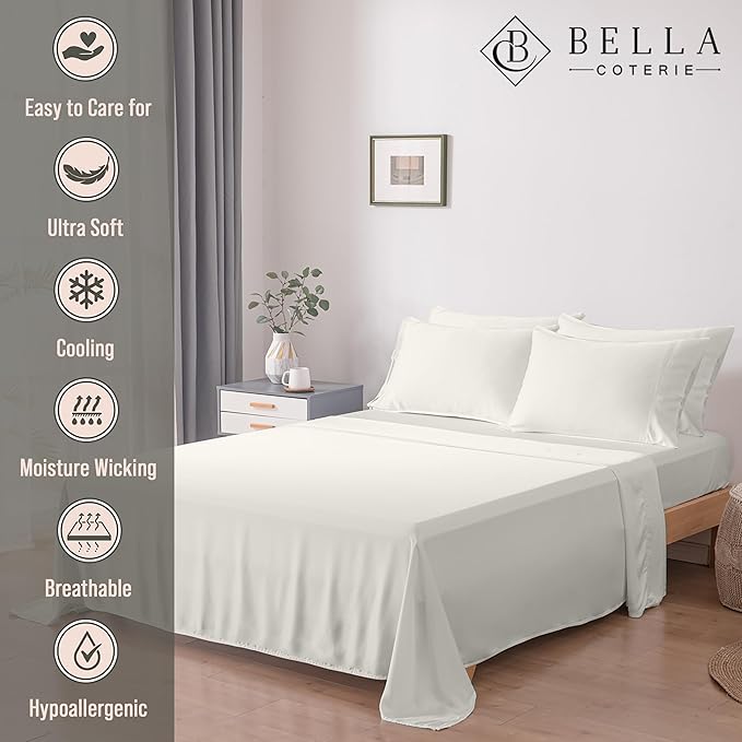 Bella Coterie 6 Piece Luxury Bamboo Viscose Split Top King Size Sheet Set | 34" - Image 3