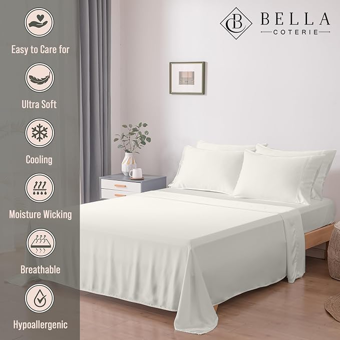 Bella Coterie 7 Piece Luxury Bamboo Viscose Split King Size Sheet Set | 2 - Image 3