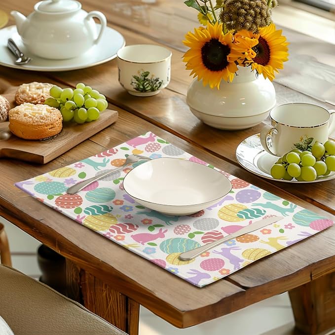Easter Eggs Bunny Floral Placemats Set of 4 Watercolor Egg Floral Place Mat - Image 6