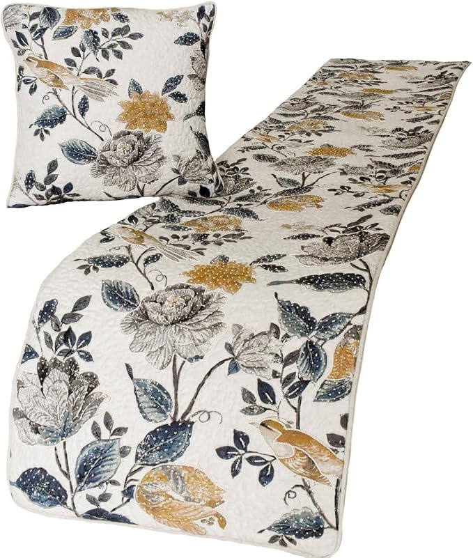 The HomeCentric King/Queen/Twin Blue & Ivory Decorative Twin 53"x18" Bed Runner by TheHomeCentric