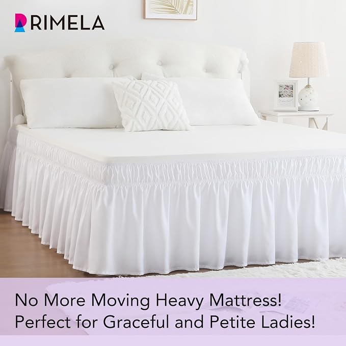 RIMELA White Bed Skirt Full Size 18 Inch Drop, Elastic Bed Skirting - Image 2