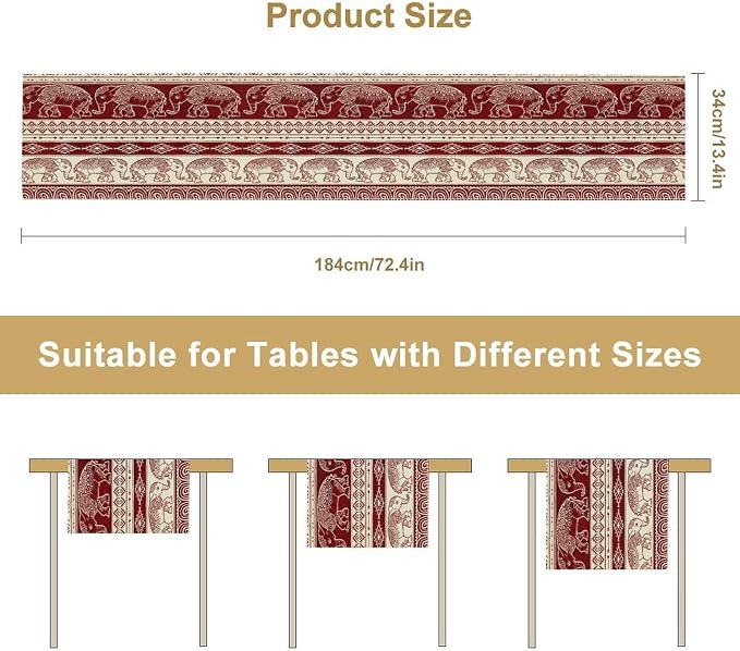 Elephant Aztec Table Runner, African Tribe Native Boho Animals Elephant Exotic - Image 2